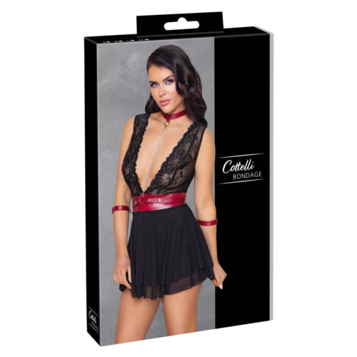 C.C. Bondage-Babydoll Zwart-Rood Large