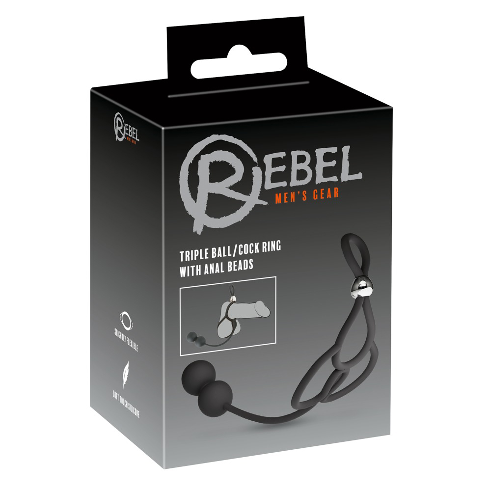 Rebel-Triple Ball/cock Ring With Anal Beads