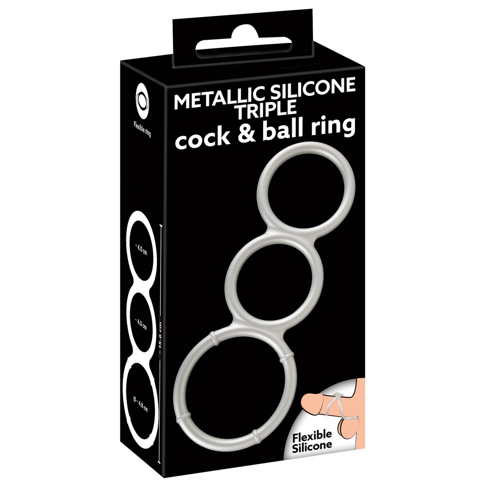 Y2t-Metallic Silicone Triple Cock And Ball Ring