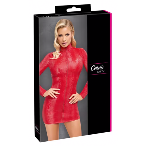 C.C. Party-Korte Jurk Slangenleerlook Rood Medium