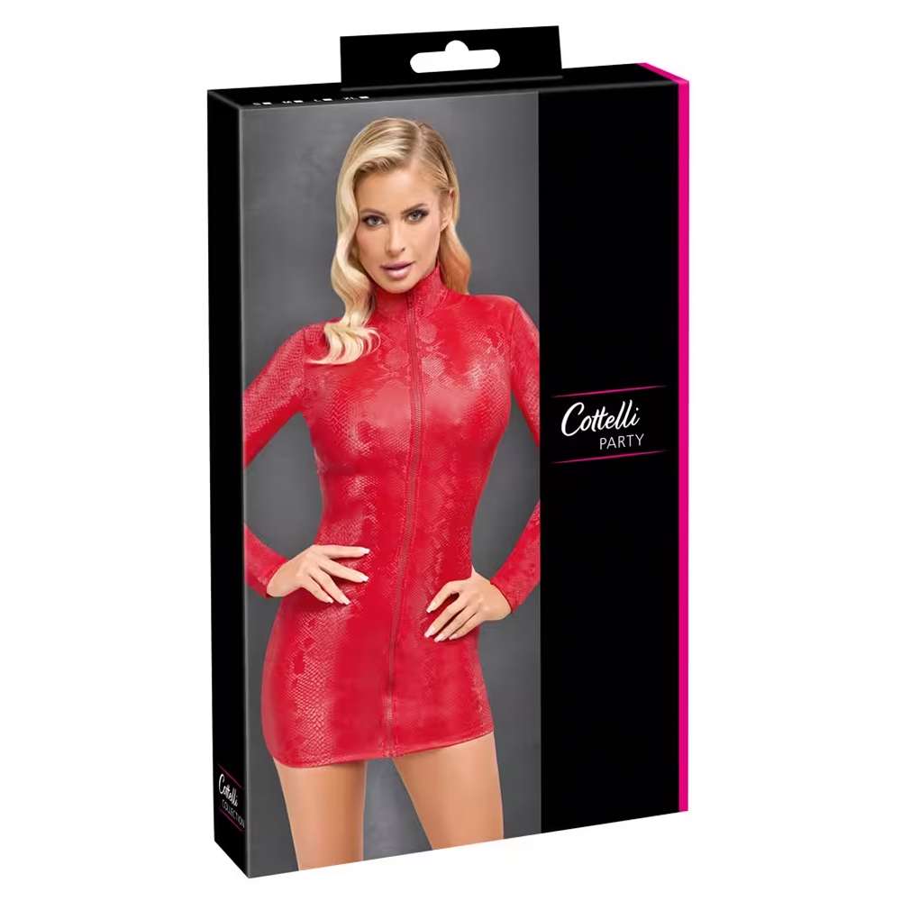 C.C. Party-Korte Jurk Slangenleerlook Rood Medium